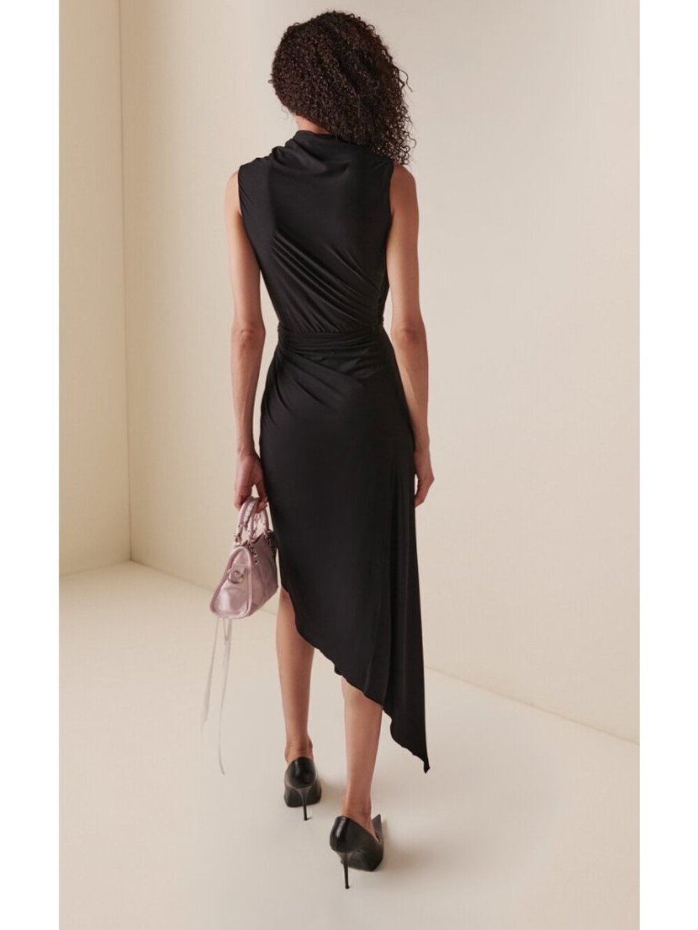 NWT Balenciaga stretch fabric long asymmetrical black dress size FR 38/ US 4-6 - Picture 3 of 12